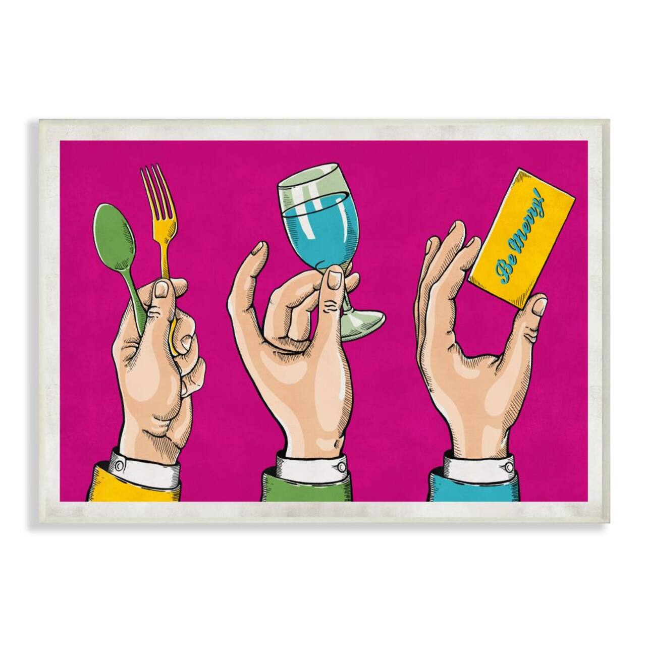 Stupell Industries Eat Drink Be Merry Neon Pink Framed Wall Art